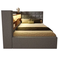 Upholstered Single Bed with Interchangeable L‑shaped Headboard, Stylish Linen Bed Frame with Hydraulic Storage, 203L x 108W x 86H cm, Grey(m-9)