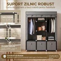 HOMCOM Dulap pliabil din material textil cu sertare și uși rulabile cu fermoar, 125x43x162,5cm, gri închis(m-5)