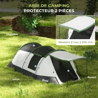 Outsunny Tente de camping familiale 2 pers. - tente tunnel avec porche étanche 3000 mm ventilée facile à monter(m-4)