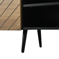 Modern Geometric TV Cabinet with Herringbone Fronts, Industrial-Style TV Stand with Solid Wood Legs, 180L x 33.5W x 45H cm, Black+Oak(m-14)