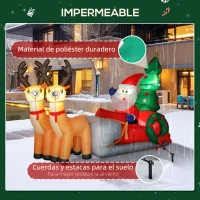 Outsunny Papá Noel Hinchable con Trineo y Renos Inflables de Navidad con Luces LED para Exterior e Interior 216x90x150 cm(m-6)