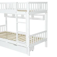 Space‑Saving Children's Bunk Bed with Safe Three-Step Ladder, Versatile Storage Bed with Under-Bed Sliding Drawers, 198L x 98W x 152H cm, White(m-14)