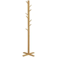 HOMCOM Portemanteau en bambou, portant à vêtements avec 8 patères, pour couloir, chambre, buanderie, bois naturel(m-12)