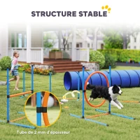 PawHut Ensemble d'Agilité pour Chien 8 Pièces avec Tunnel, Slaloms, Sauts Ajustables, Sac de Transport, 350x68x70cm, Orange(m-6)
