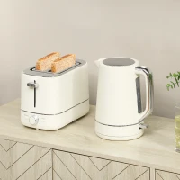 HOMCOM Set aus 1,7 L Wasserkocher und Toaster mit 6 Bräunungsstufen, Beige(m-10)