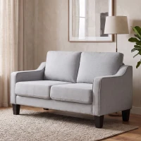 HOMCOM Canapea modernă cu 2 locuri, compactă, din țesătură cu efect de in, 136x77x86 cm, gri deschis(m-10)