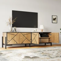 Geometric Wood TV Stand with Bold Geometric Doors, Modern Industrial Unit with Adjustable Shelves, 153L x 40W x 50H cm, Rustic Brown(m-1)