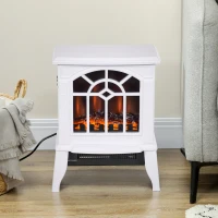 HOMCOM Chimenea Decorativa 1000 W/2000 W con Temperatura Ajustable LED Llamas para 15-20 ㎡ 36,5x24x46 cm Blanco(m-2)