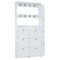Coat Rack and Shoe Storage Cabinet with Shoe Cubbies, Space-Saving Hallway Storage Unit with Hinged Doors, 120L x 24W x 200H cm, White(m-13)