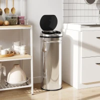 HOMCOM 50 L sensorprullenbak, automatische afvalemmer, roestvrijstalen keukeneimer met infraroodsensor, voor keuken, eetkamer(m-8)