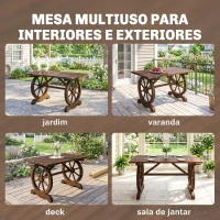 Outsunny Mesa de Jardim de Madeira Mesa de Exterior 110x60x65 cm com Pés em Forma de Rodas Mesa de Pátio Madeira Carbonizada(m-6)