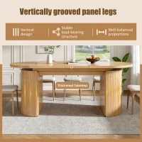 Extendable Dining Table with Vertically Grooved Legs, Space-Saving Dinner Table with Storage Compartment, 160L x 80W x 76H cm, Natural Wood(m-6)