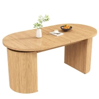 Extendable Dining Table with Vertically Grooved Legs, Space-Saving Dinner Table with Storage Compartment, 160L x 80W x 76H cm, Natural Wood(m-12)