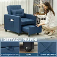 HOMCOM Poltrona Letto Pieghevole con Schienale Regolabile e Cuscino, Blu(m-7)