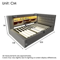 Upholstered Single Bed with Interchangeable L‑shaped Headboard, Stylish Linen Bed Frame with Hydraulic Storage, 203L x 108W x 86H cm, Grey(m-3)