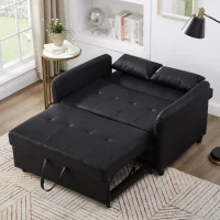 2-Seater Pull-Out Sofa Bed with 3-Level Adjustable Backrest, Space-Saving Convertible Bed with Metal Structure, 121L x 83W x 82H cm, Black(m-8)
