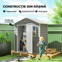 Outsunny Magazie de Grădină, Magazie din Plastic cu Podea, Fereastră, Ușă cu Blocare și Grile de Ventilație, Gri(m-5)