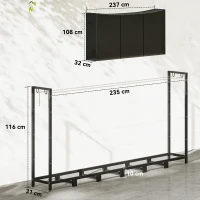 Outsunny Suport pentru Lemne de Foc din Metal cu Prelată Impermeabilă, Capacitate 0.8m³, Cadru Reglabil, 235 x 31 x 116 cm, Negru(m-3)