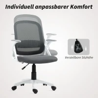 HOMCOM Atmungsaktiver Mesh-Bürostuhl, Ergonomischer Drehstuhl mit klappbaren Armlehnen und Lendenwirbelstütze, Grau(m-6)
