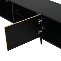 Mid-Century TV Cabinet with Smart App LED Lighting, Modern TV Stand with Built-In Cable Management, 175L x 31W x 43.5H cm, Black+Wood(m-11)