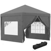 Outsunny 3 x 3 m Pavillon mit 4 Seitenwänden, Fenster, Festzelt mit UV-Schutz, Gartenzelt inkl. Tragetasche, Stahl, Grau(m-12)