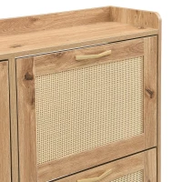 Modern Shoe Cabinet with Space-Saving 4-Door Design, Sturdy Storage Cabinet with Metal Frame and Top Shelf, 108.5L x 24W x 100H cm, Natural(m-6)