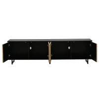 Modern 180cm TV Stand with Diagonal Fluted Doors, Industrial-Style Lowboard for up to 80-Inch TVs, 180L x 40W x 50H cm, Black+Wood(m-13)