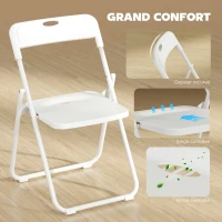 HOMCOM Lot de 6 chaises pliantes portables en plastique et acier, dossier incurvé, assise concave, 48,5 x 47 x 75 cm, blanc(m-4)