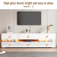 High-Gloss LED TV Cabinet with App-Controlled LED Lighting, Modern TV Stand with 2 Open Shelves, 160L x 38W x 50.5H cm, White(m-6)