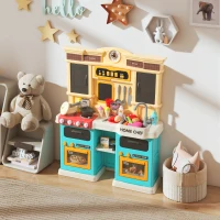 AIYAPLAY Spielküche mit fließendem Wasser, 85-teiliges Zubehör, elektrischer Wasserhahn, Lichter, Geräusche, für Kinder von 3-6 Jahren, Kunststoff, Grün(m-10)