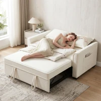 HOMCOM Sofá Cama 2 Plazas 3 en 1 con Respaldo Ajustable Bolsillos Laterales 2 Almohadas para Sala de Estar Blanco Crema(m-15)