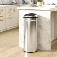 HOMCOM Coș cu senzor de mișcare deschidere automată 50 L en acier inoxydable noir et argent(m-2)