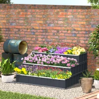 Outsunny Aiuola Rialzata a 3 Livelli, Modulabile e a Fondo Aperto, in Acciaio, 118x118x62 cm, Grigio Scuro(m-9)