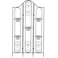 Outsunny Étagère de Pots de Fleurs Plantes en métal Style Fer forgé - Support de Plantes Pliable métal à Planter - 5 Pots Fleurs Inclus(m-12)