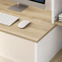 HOMCOM Bureau Informatique, 114 x 45 x 138 cm, Bureau avec Rangement, Étagères Ouvertes et Support UC, Blanc et Bois Naturel(m-10)
