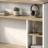 HOMCOM Bureau Informatique, 114 x 45 x 138 cm, Bureau avec Rangement, Étagères Ouvertes et Support UC, Blanc et Bois Naturel(m-12)