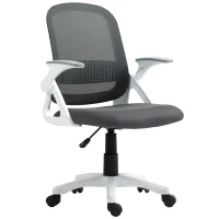 HOMCOM Atmungsaktiver Mesh-Bürostuhl, Ergonomischer Drehstuhl mit klappbaren Armlehnen und Lendenwirbelstütze, Grau(m-11)