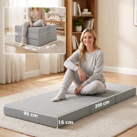 HOMCOM Saltea pliabilă 200 x 90 cm, 15 cm, saltea pliabilă, saltea de podea portabilă cu husă lavabilă, certificată Oeko-Tex(m-3)