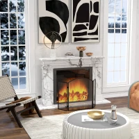 HOMCOM Protector de Chimenea Plegable de 3 Paneles Pantalla de Chimenea con Estructura de Acero 96x62 cm Negro(m-7)