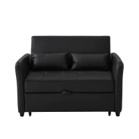 2-Seater Pull-Out Sofa Bed with 3-Level Adjustable Backrest, Space-Saving Convertible Bed with Metal Structure, 121L x 83W x 82H cm, Black(m-2)