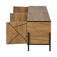 Geometric Wood TV Stand with Bold Geometric Doors, Modern Industrial Unit with Adjustable Shelves, 153L x 40W x 50H cm, Rustic Brown(m-14)