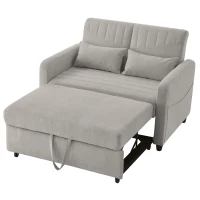 Two-Seater Pull-Out Sofa Bed with Three-Level Adjustable Backrest, Stylish Futon Couches with High-Density Foam, 112L x 169W x 59H cm, Light Gray(m-12)