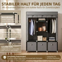 HOMCOM Armoire de rangement en tissu pliable avec 5 étagères, 2 tringles et 3 tiroirs en tissu 125L x 43l x 162.5H cm(m-5)