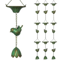 Outsunny 3-delige Metalen Regenketting 123cm met Kolibries, Bloemschalen en Lotusklok, Groen(m-11)