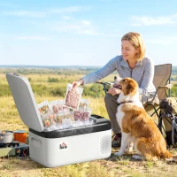 HOMCOM Geleira Elétrica de Compressor Portátil 15L para Carro -20℃ a 20℃ 12 / 24V CC e 100-240V CA 56,8x33x26,2 cm Branco(m-8)