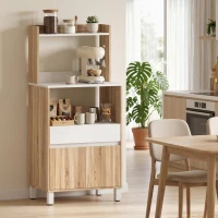 HOMCOM Móvel para Micro-ondas Aparador de Cozinha com Gaveta 2 Portas com Fecho Suave Carvalho(m-11)