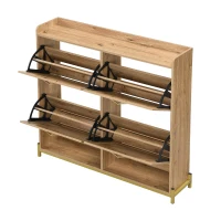 Modern Shoe Cabinet with Space-Saving 4-Door Design, Sturdy Storage Cabinet with Metal Frame and Top Shelf, 108.5L x 24W x 100H cm, Natural(m-10)