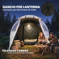 Outsunny Tenda da Campeggio 4-5 Persone con Copertura Oscurante, Impermeabile con Borsa di Trasporto, Kaki(m-7)