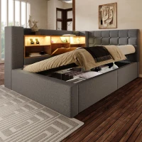 Upholstered Single Bed with Interchangeable L‑shaped Headboard, Stylish Linen Bed Frame with Hydraulic Storage, 203L x 108W x 86H cm, Grey(m-11)