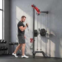 SPORTNOW Latzugstation 16-fach Verstellbar zur Wandmontage Latzugturm inkl.  Latzugstange Griffstange Seilzug bis 120kg(m-10)